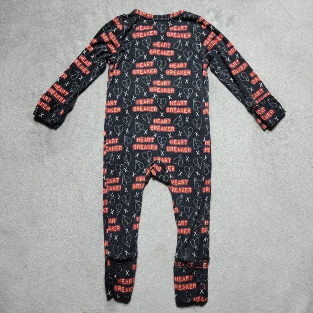 Rad Little Rebels Bamboo 12-18M Heart Breaker Zip Romper‎ Sleeper Black Red